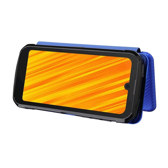 For Doogee S59 / S59 Pro Carbon Fiber Texture Horizontal Flip TPU + PC + PU Leather Case with Card Slot(Blue)