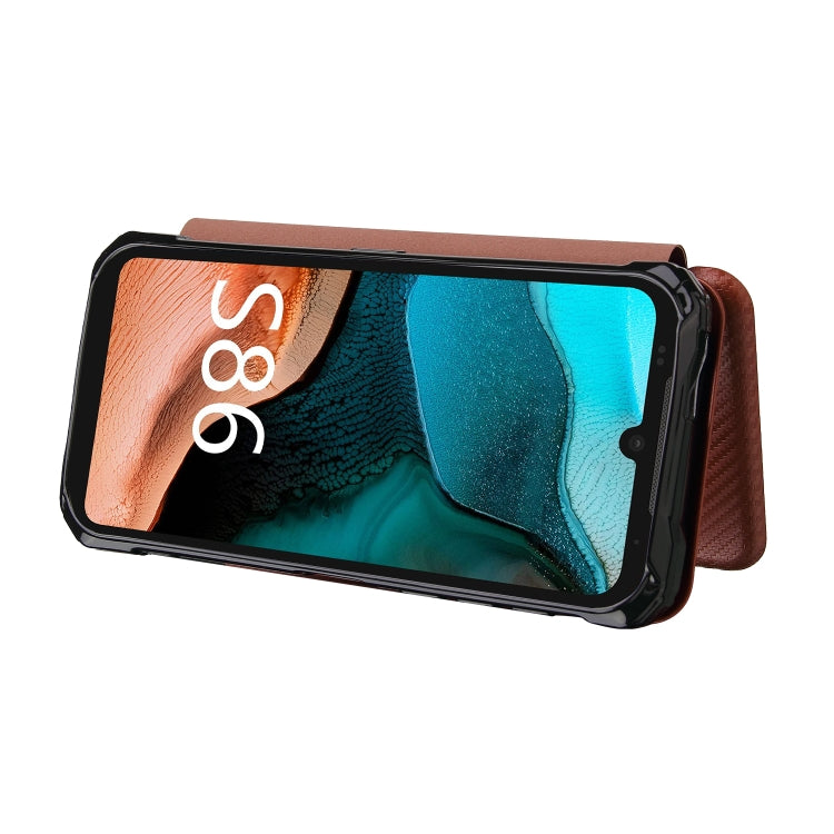 For Doogee S86 / S86 Pro Carbon Fiber Texture Horizontal Flip TPU + PC + PU Leather Case with Card Slot(Brown)