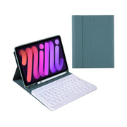 A06B Ultra-thin Detachable Bluetooth Keyboard Leather Case with Pen Slot & Holder for iPad mini 6 / mini 7(Dark Green)