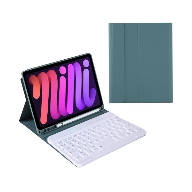 A06B Ultra-thin Detachable Bluetooth Keyboard Leather Case with Pen Slot & Holder for iPad mini 6 / mini 7(Dark Green)