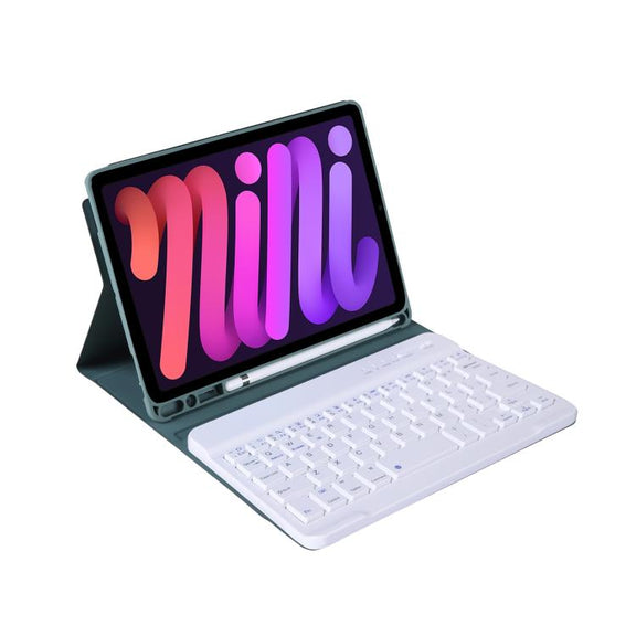 A06B Ultra-thin Detachable Bluetooth Keyboard Leather Case with Pen Slot & Holder for iPad mini 6 / mini 7(Dark Green)