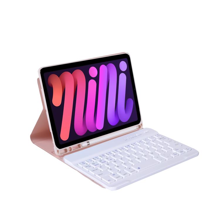 A06B Ultra-thin Detachable Bluetooth Keyboard Leather Case with Pen Slot & Holder for iPad mini 6 / mini 7(Pink)