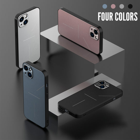 For iPhone 13 R-JUST RJ-52 3-Line Style Metal TPU Shockproof Protective Case(Black)