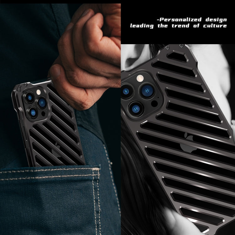 For iPhone 13 R-JUST RJ-50 Hollow Breathable Armor Metal Shockproof Protective Case(Silver Grey)