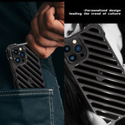 For iPhone 12 Pro Max R-JUST RJ-50 Hollow Breathable Armor Metal Shockproof Protective Case(Silver Grey)
