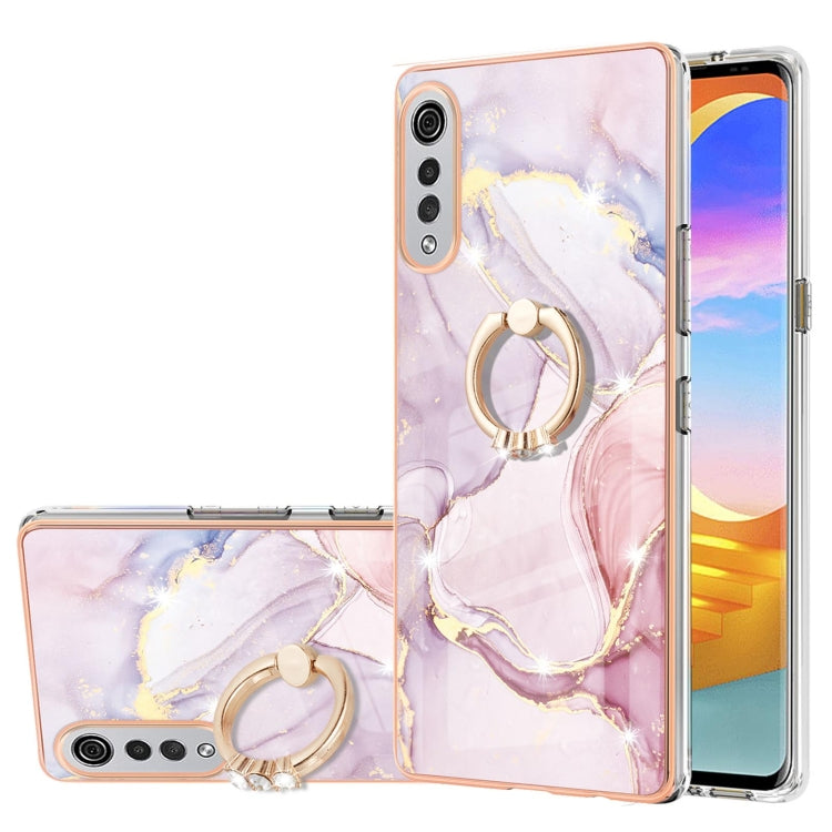 For LG Velvet 4G & 5G / G9 Velvet Electroplating Marble Pattern IMD TPU Shockproof Case with Ring Holder(Rose Gold 005) - LG Cases by PMC TechLife | Online Shopping South Africa | PMC TechLife | Buy Now Pay Later Mobicred