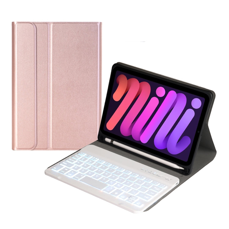 A06BS Ultra-thin Backlight Bluetooth Keyboard Leather Tablet Case with Holder & Pen Slot For iPad mini 6 / mini 7(Rose Gold) - For iPad mini by PMC TechLife | Online Shopping South Africa | PMC TechLife | Buy Now Pay Later Mobicred