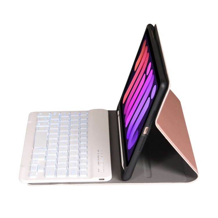 A06BS Ultra-thin Backlight Bluetooth Keyboard Leather Tablet Case with Holder & Pen Slot For iPad mini 6 / mini 7(Rose Gold) - For iPad mini by PMC TechLife | Online Shopping South Africa | PMC TechLife | Buy Now Pay Later Mobicred