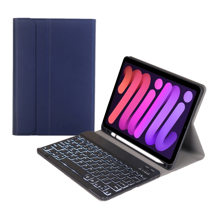 A06BS Ultra-thin Backlight Bluetooth Keyboard Leather Tablet Case with Holder & Pen Slot For iPad mini 6 / mini 7(Dark Blue) - For iPad mini by PMC TechLife | Online Shopping South Africa | PMC TechLife | Buy Now Pay Later Mobicred