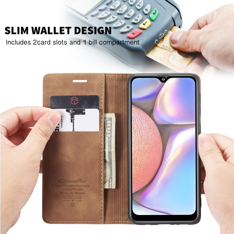 For Galaxy A10s CaseMe-013 Multifunctional Horizontal Flip Leather Case with Card Slot & Holder & Wallet(Brown)