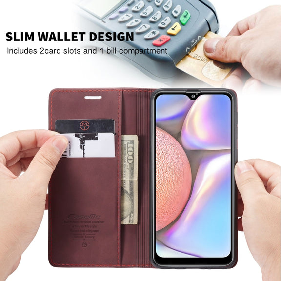 For Galaxy A10s CaseMe-013 Multifunctional Horizontal Flip Leather Case with Card Slot & Holder & Wallet(Wine Red)