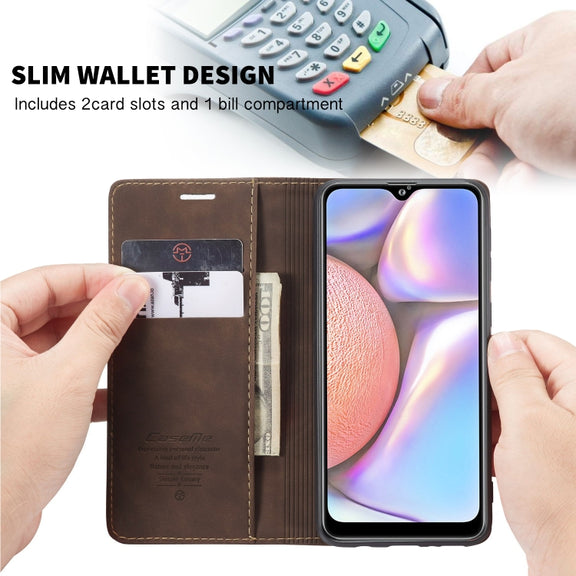 For Galaxy A10s CaseMe-013 Multifunctional Horizontal Flip Leather Case with Card Slot & Holder & Wallet(Coffee)