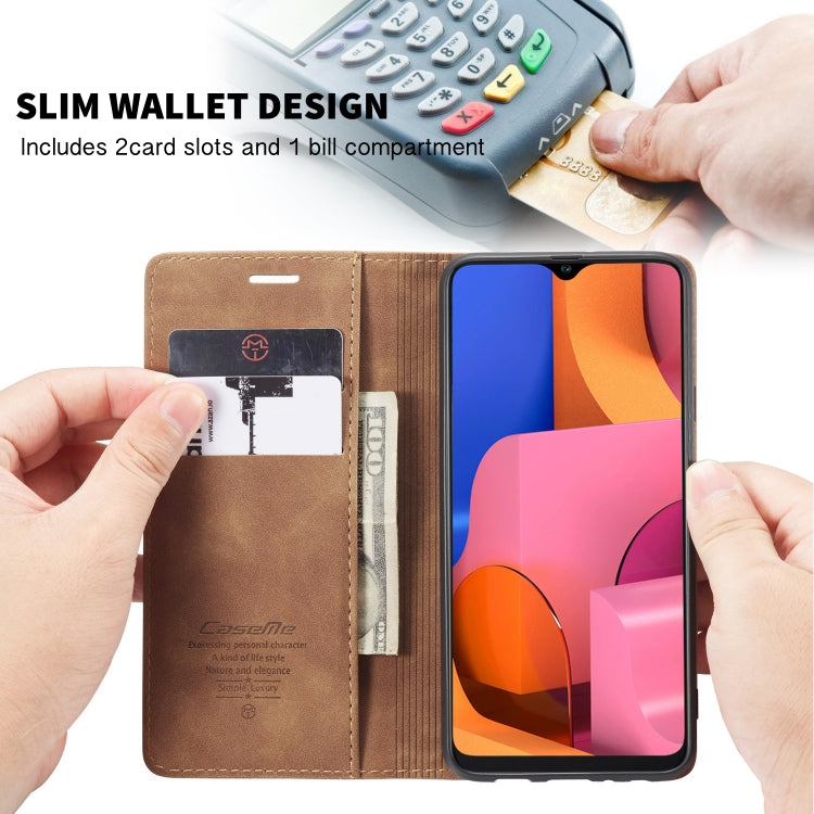 For Galaxy A20s CaseMe-013 Multifunctional Horizontal Flip Leather Case with Card Slot & Holder & Wallet(Brown)