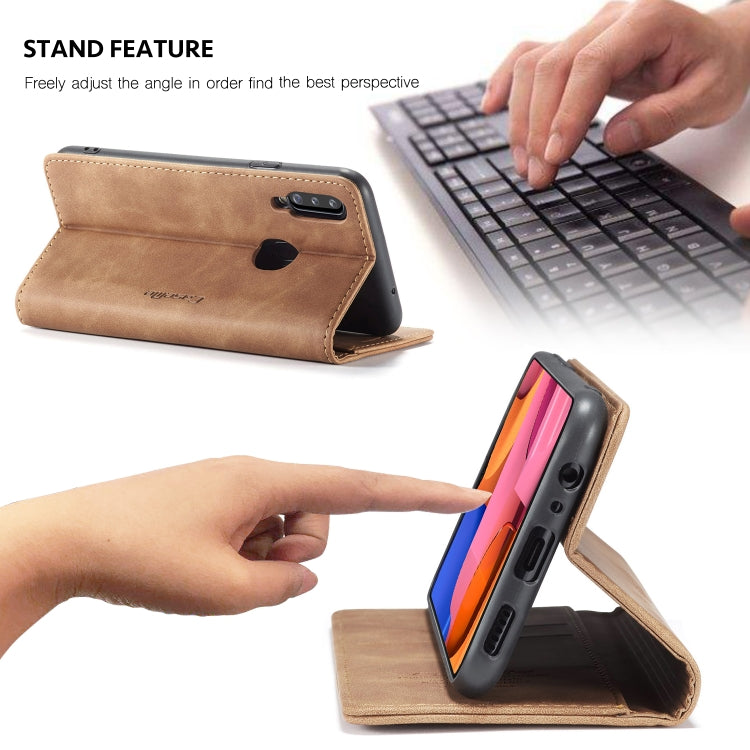 For Galaxy A20s CaseMe-013 Multifunctional Horizontal Flip Leather Case with Card Slot & Holder & Wallet(Brown)