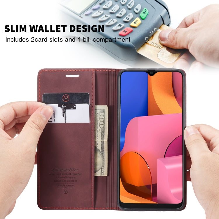 For Galaxy A20s CaseMe-013 Multifunctional Horizontal Flip Leather Case with Card Slot & Holder & Wallet(Wine Red)