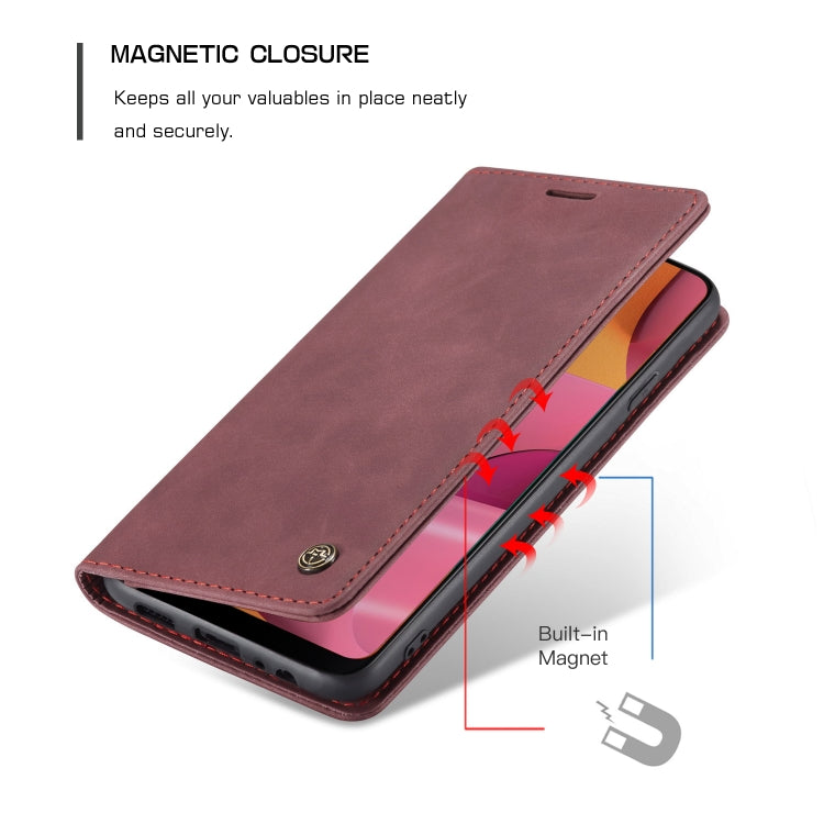 For Galaxy A20s CaseMe-013 Multifunctional Horizontal Flip Leather Case with Card Slot & Holder & Wallet(Wine Red)