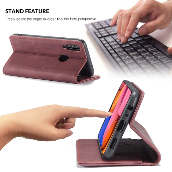 For Galaxy A20s CaseMe-013 Multifunctional Horizontal Flip Leather Case with Card Slot & Holder & Wallet(Wine Red)