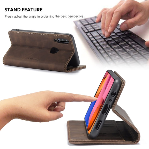 For Galaxy A20s CaseMe-013 Multifunctional Horizontal Flip Leather Case with Card Slot & Holder & Wallet(Coffee)