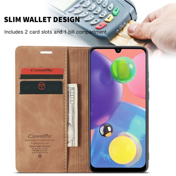 For Galaxy A70s CaseMe-013 Multifunctional Horizontal Flip Leather Case with Card Slot & Holder & Wallet(Brown)