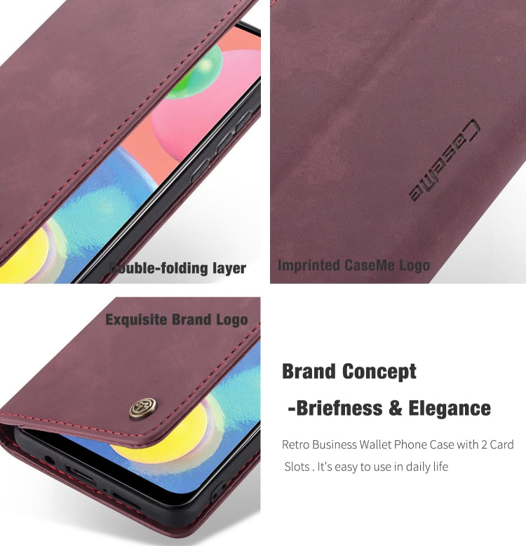 For Galaxy A70s CaseMe-013 Multifunctional Horizontal Flip Leather Case with Card Slot & Holder & Wallet(Wine Red)