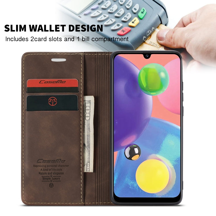 For Galaxy A70s CaseMe-013 Multifunctional Horizontal Flip Leather Case with Card Slot & Holder & Wallet(Coffee)
