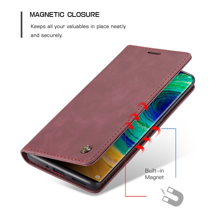 For Huawei Mate 30 Pro 4G / 5G CaseMe-013 Multifunctional Horizontal Flip Leather Case with Card Slot & Holder & Wallet(Wine Red)
