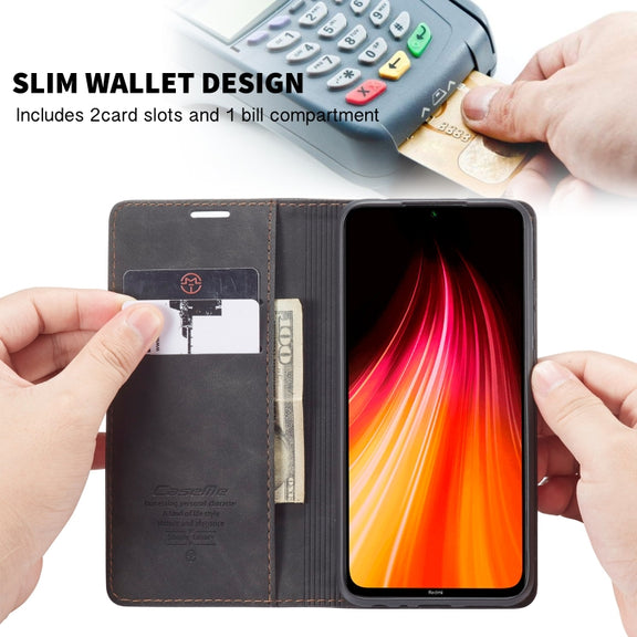 For Xiaomi Redmi Note 8 CaseMe-013 Multifunctional Horizontal Flip Leather Case with Card Slot & Holder & Wallet(Black)