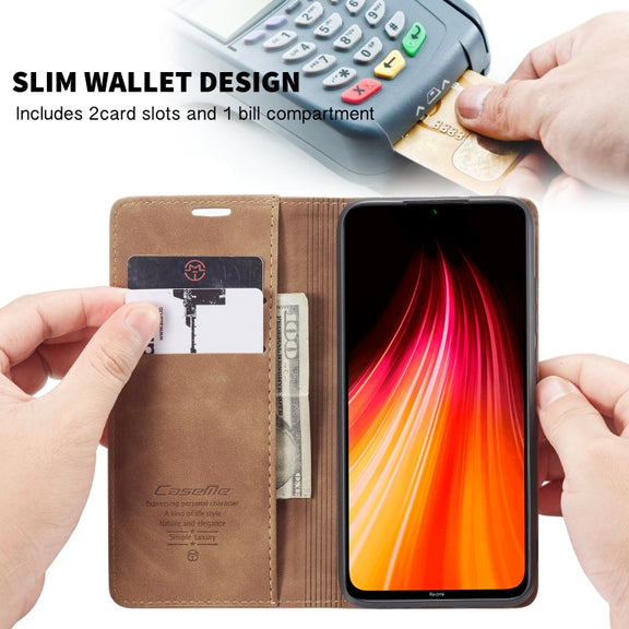 For Xiaomi Redmi Note 8 CaseMe-013 Multifunctional Horizontal Flip Leather Case with Card Slot & Holder & Wallet(Brown)