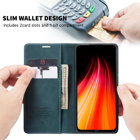 For Xiaomi Redmi Note 8 CaseMe-013 Multifunctional Horizontal Flip Leather Case with Card Slot & Holder & Wallet(Blue)