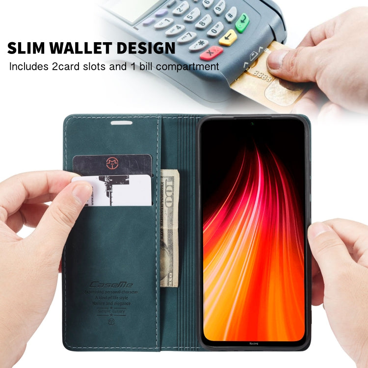 For Xiaomi Redmi Note 8 CaseMe-013 Multifunctional Horizontal Flip Leather Case with Card Slot & Holder & Wallet(Blue)