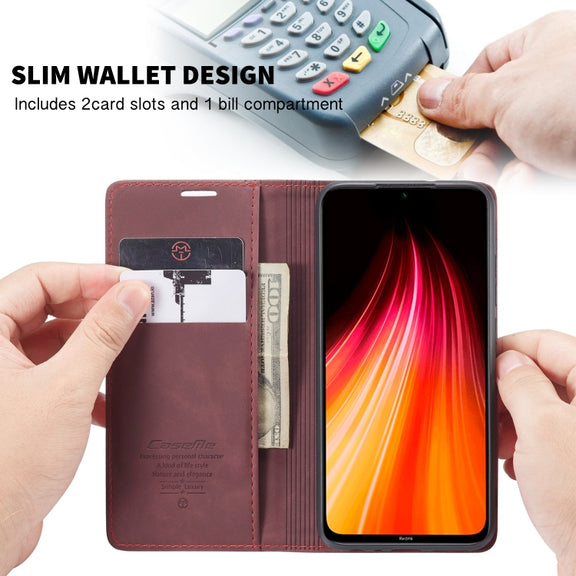For Xiaomi Redmi Note 8 CaseMe-013 Multifunctional Horizontal Flip Leather Case with Card Slot & Holder & Wallet(Wine Red)