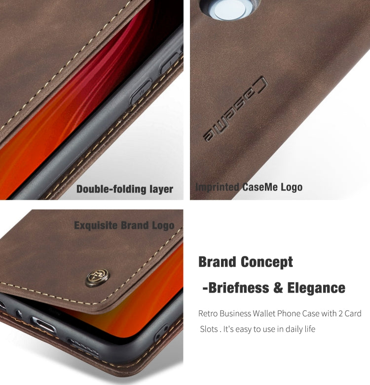 For Xiaomi Redmi Note 8 CaseMe-013 Multifunctional Horizontal Flip Leather Case with Card Slot & Holder & Wallet(Coffee)
