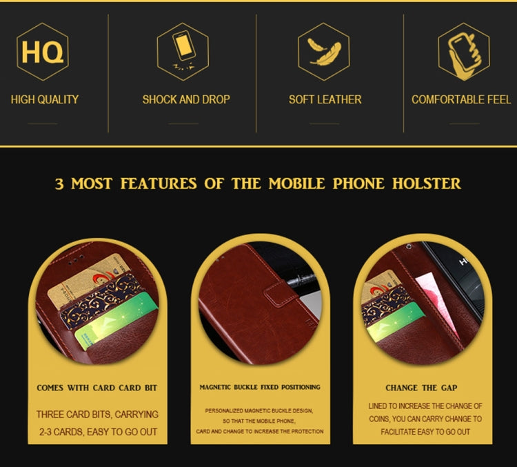 For U-MAGIC 30e idewei Crazy Horse Texture Horizontal Flip Leather Case with Holder & Card Slots & Wallet(Black)