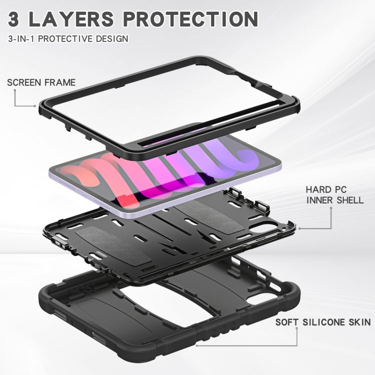 For iPad mini 6 3-Layer Protection Screen Frame + PC + Silicone Shockproof Combination Tablet Case with Holder(Black+Black) - iPad mini 6 Cases by PMC Jewellery | Online Shopping South Africa | PMC Jewellery | Buy Now Pay Later Mobicred