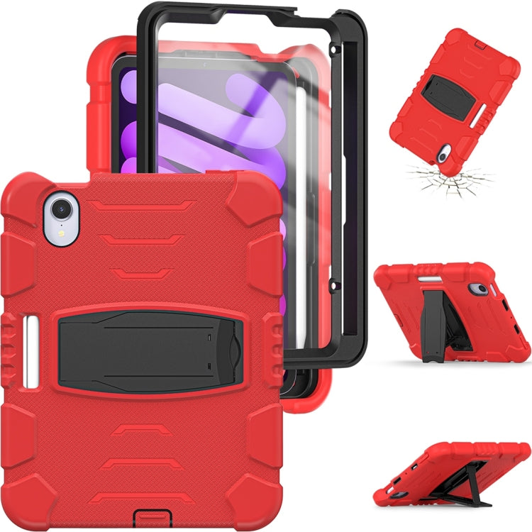 For iPad mini 6 / mini 2024 Tri-Layer Protection Screen Frame Heavy Duty PC Hybrid Silicone Case with Holder(Red+Black) - free shipping - PMC Jewellery - Order now!