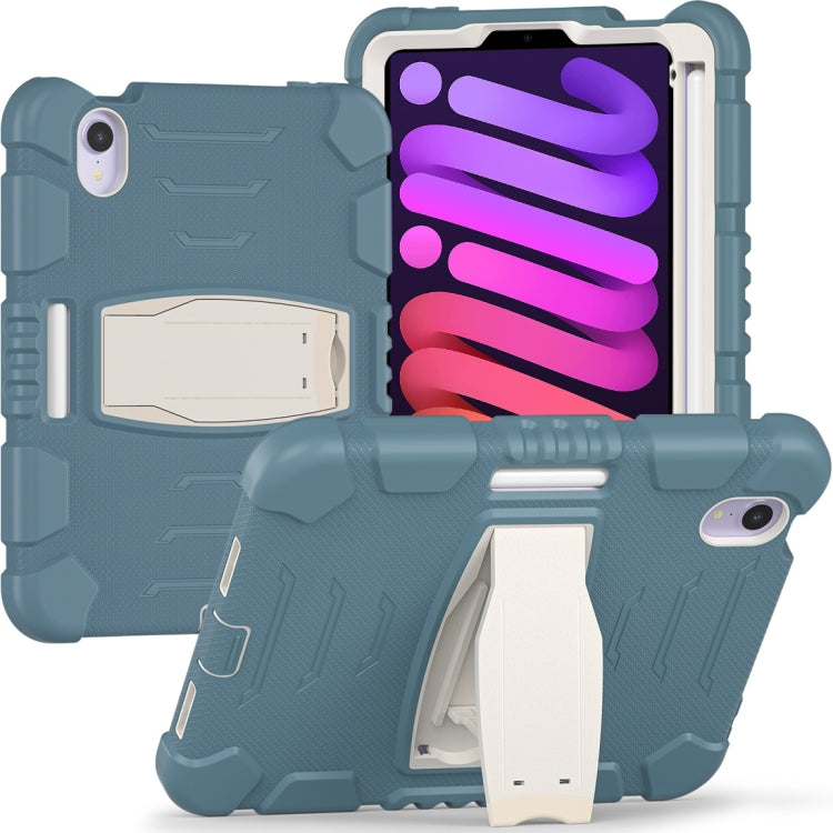 For iPad mini 6 / mini 2024 Tri-Layer Protection Screen Frame Heavy Duty PC Hybrid Silicone Case with Holder(Blue+Lime) - free shipping - PMC Jewellery - Order now!