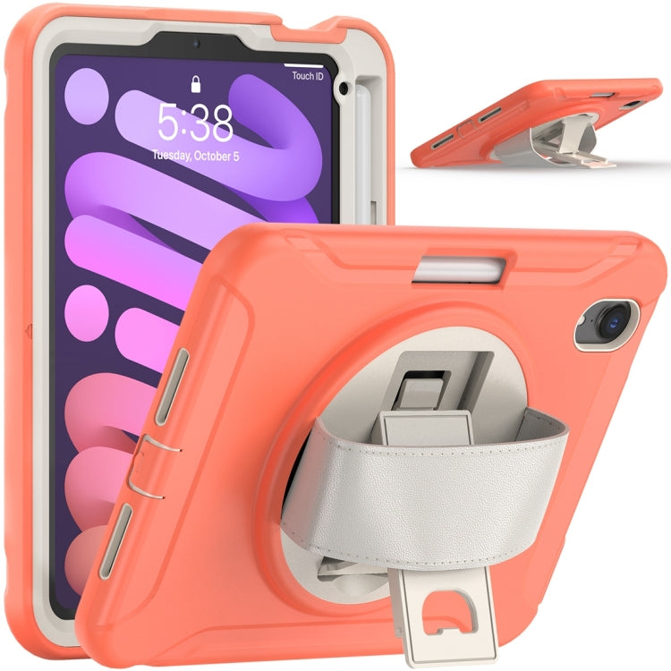 For iPad mini 6 / mini 2024 360 Degree Rotation PC + TPU Protective Tablet Case with Holder & Hand-strap(Coral Orange) - iPad mini 2024 Cases by PMC Jewellery | Online Shopping South Africa | PMC Jewellery | Buy Now Pay Later Mobicred