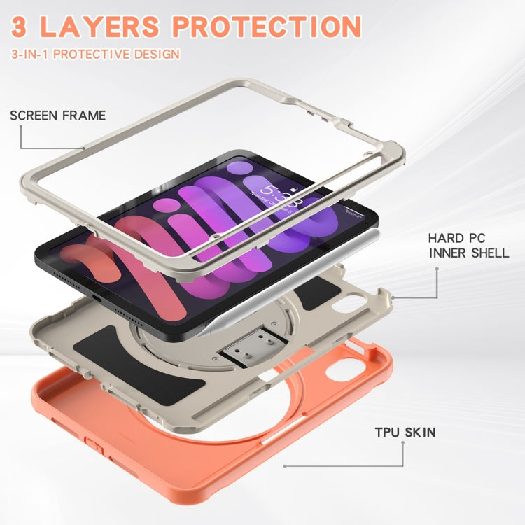 For iPad mini 6 / mini 2024 360 Degree Rotation PC + TPU Protective Tablet Case with Holder & Hand-strap(Coral Orange) - iPad mini 2024 Cases by PMC Jewellery | Online Shopping South Africa | PMC Jewellery | Buy Now Pay Later Mobicred