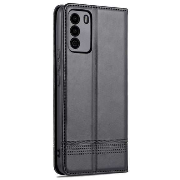 For U-MAGIC 30e AZNS Magnetic Calf Texture Horizontal Flip Leather Case with Card Slots & Holder & Wallet(Black)