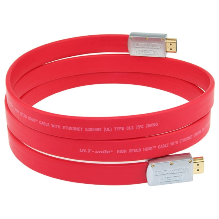 ULT-unite 4K Ultra HD Gold-plated HDMI to HDMI Flat Cable, Cable Length:15m(Red)