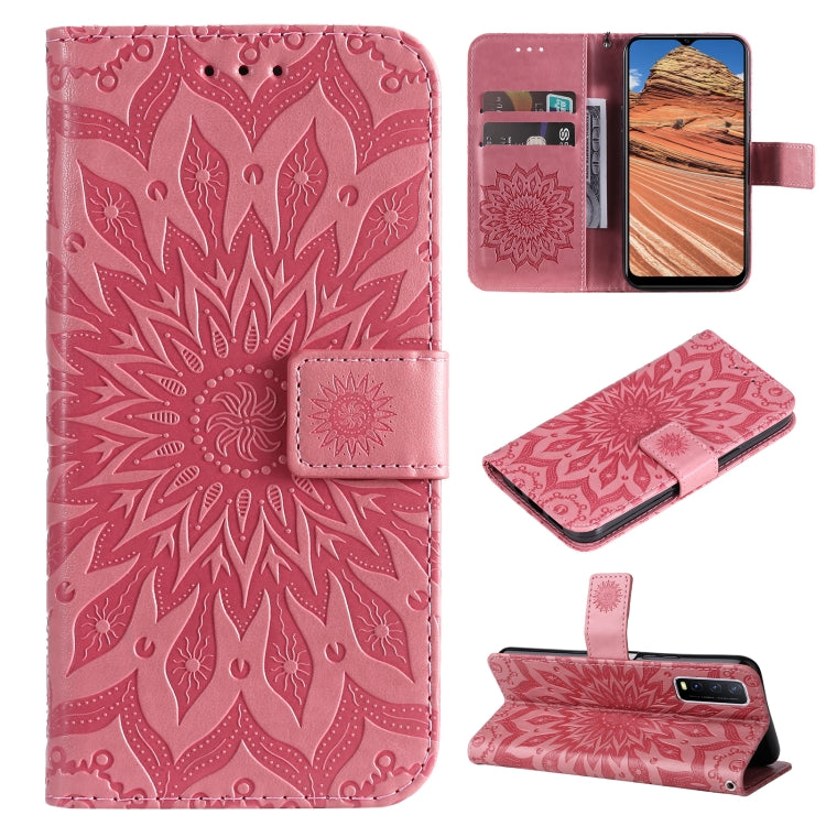 For vivo Y11s/Y12A/Y12s/Y20/Y20A/Y20s/Y20i/Y20G/Y20SG Pressed Printing Sunflower Pattern Horizontal Flip PU Leather Case with Holder & Card Slots & Wallet & Lanyard(Pink) - vivo Cases by PMC TechLife | Online Shopping South Africa | PMC TechLife
