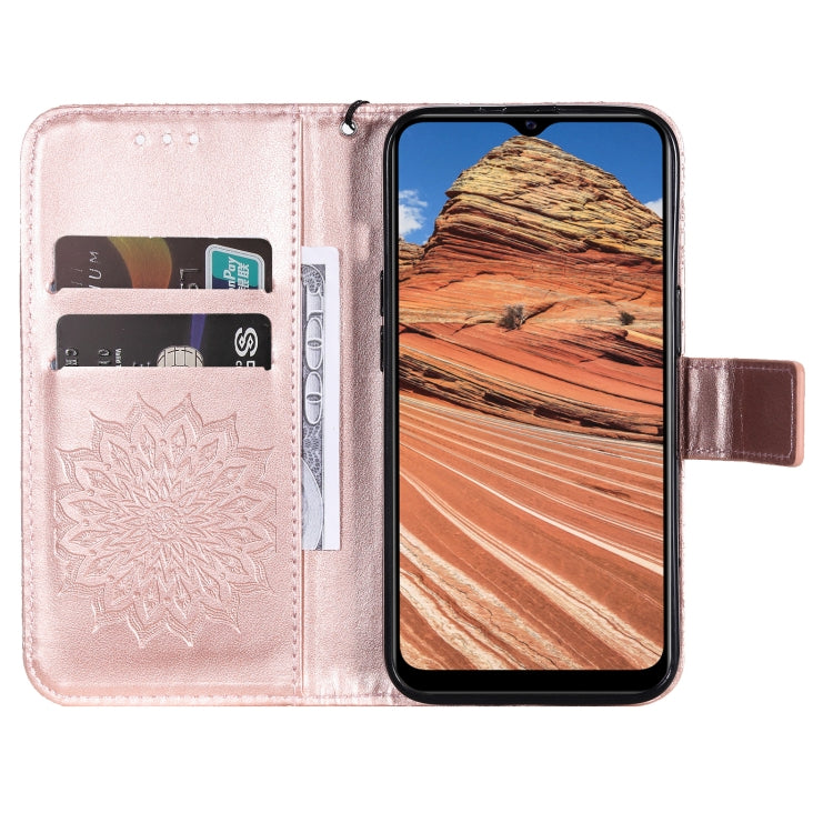 For vivo Y11s/Y12A/Y12s/Y20/Y20A/Y20s/Y20i/Y20G/Y20SG Pressed Printing Sunflower Pattern Horizontal Flip PU Leather Case with Holder & Card Slots & Wallet & Lanyard(Pink) - vivo Cases by PMC TechLife | Online Shopping South Africa | PMC TechLife
