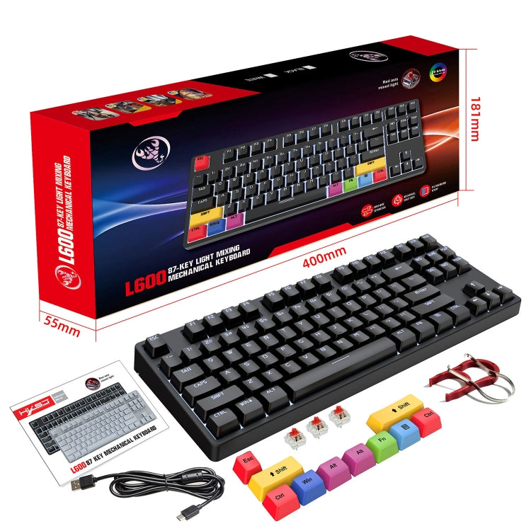HXSJ L600 87 Keys USB-C / Type-C Wired Red Shaft Mechanical Keyboard with Cool Backlight(Black) - free shipping - PMC Jewellery - Order now!