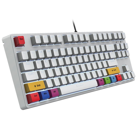 HXSJ L600 87 Keys USB-C / Type-C Wired Red Shaft Mechanical Keyboard with Cool Backlight(White) - free shipping - PMC Jewellery - Order now!