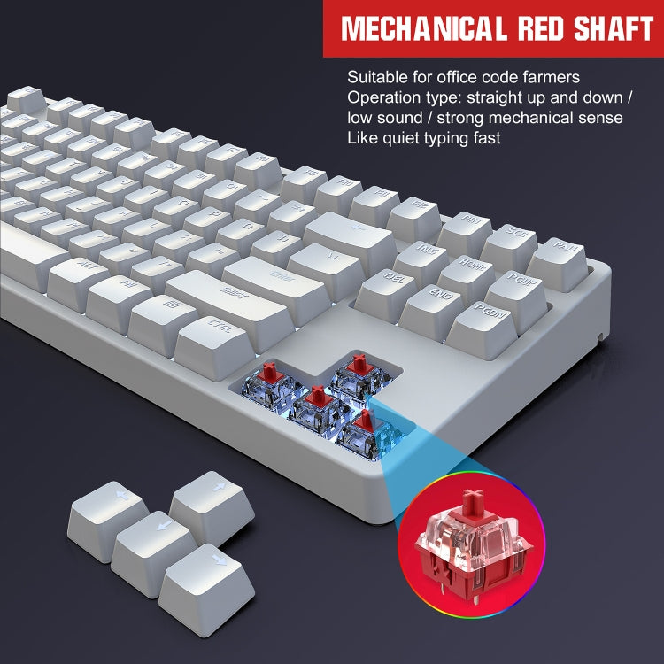 HXSJ L600 87 Keys USB-C / Type-C Wired Red Shaft Mechanical Keyboard with Cool Backlight(White)