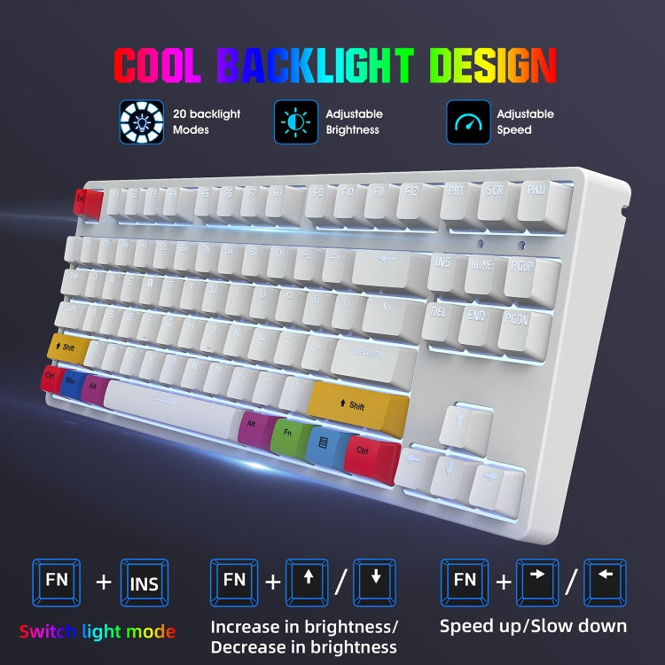 HXSJ L600 87 Keys USB-C / Type-C Wired Red Shaft Mechanical Keyboard with Cool Backlight(White) - free shipping - PMC Jewellery - Order now!