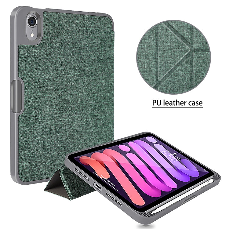 For iPad mini 6 / mini 2024 Mutural Multi-fold Smart Leather Tablet Case(Dark Green)