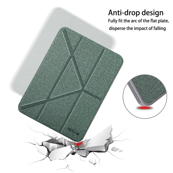 For iPad mini 6 / mini 2024 Mutural Multi-fold Smart Leather Tablet Case(Dark Green)