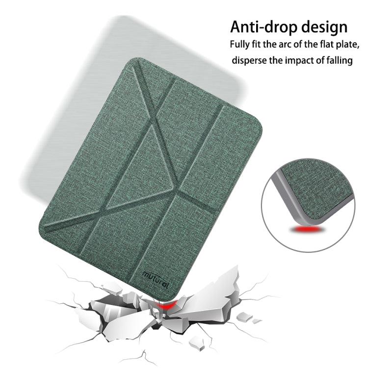For iPad mini 6 / mini 2024 Mutural Multi-fold Smart Leather Tablet Case(Dark Green)