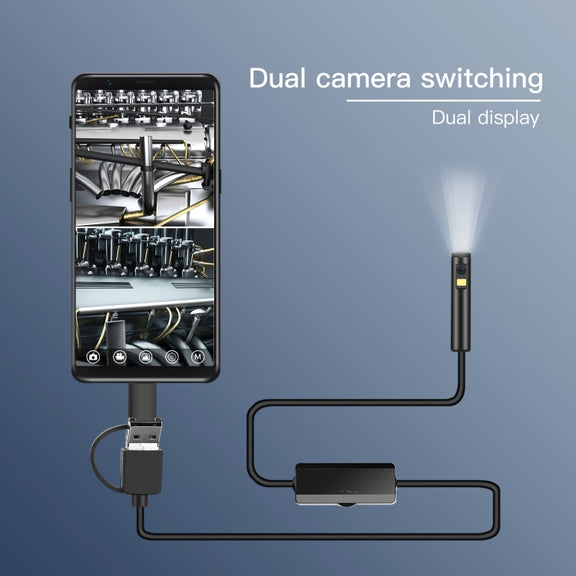 AN100 3 in 1 IP68 Water-resistant USB-C / Type-C + Micro USB + USB Dual Cameras Industrial Digital Endoscope with 9 LEDs, Support Android System, Lens Diameter: 8mm, Length:1m Hard Cable